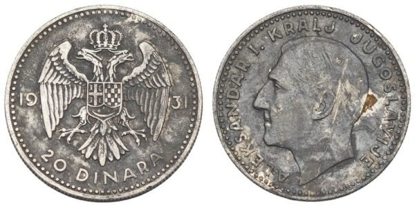 YUGOSLAVIA 20 dinara 1931 / Silver or contemporary forgery / VG