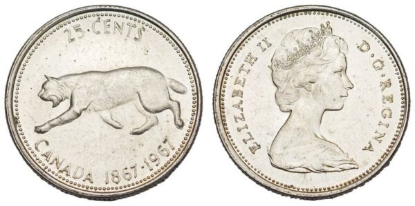 CANADA 25 cents 1967 / Centennial of Canada / Silver / XF