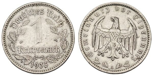 GERMANY 1 reichsmark 1935A / 3rd Reich / VF