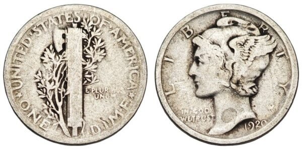UNITED STATES OF AMERICA 10 cents 1920 / Mercury Dime / Silver / VF