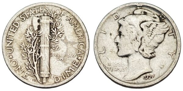 UNITED STATES OF AMERICA 10 cents 1926D / Mercury Dime / Silver / VF
