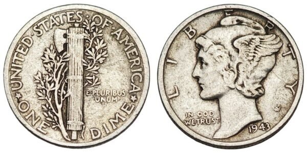 UNITED STATES OF AMERICA 10 cents 1943 / Mercury Dime / Silver / VF