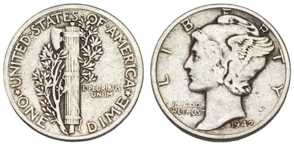 UNITED STATES OF AMERICA 10 cents 1942 / Mercury Dime / Silver / VF