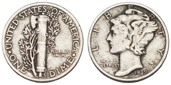 UNITED STATES OF AMERICA 10 cents 1939 / Mercury Dime / Silver / VF