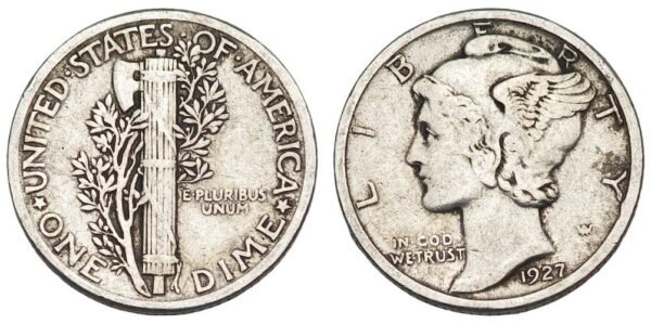 UNITED STATES OF AMERICA 10 cents 1927 / Mercury Dime / Silver / VF