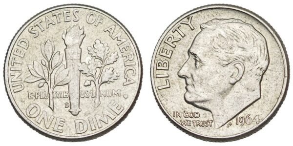 UNITED STATES OF AMERICA 10 cents 1964D / Roosevelt Dime / Silver / VF