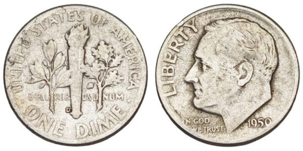 UNITED STATES OF AMERICA 10 cents 1950D / Roosevelt Dime / Silver / VF