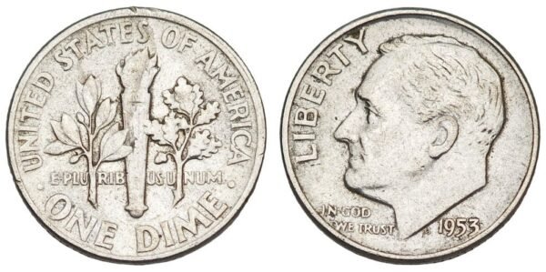UNITED STATES OF AMERICA 10 cents 1953 / Roosevelt Dime / Silver / VF
