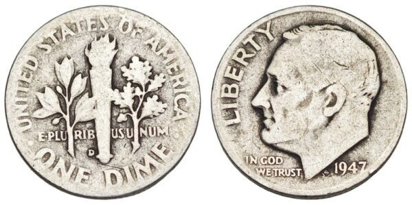 UNITED STATES OF AMERICA 10 cents 1947D / Roosevelt Dime / Silver / VF