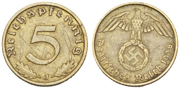 GERMANY 5 reichspfennig 1938J / 3rd Reich / VF