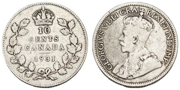 CANADA 10 cents 1931 / Silver / VF