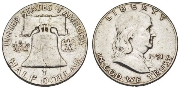UNITED STATES OF AMERICA 1/2 dollar 1951 / Franklin Half Dollar / Silver / VF