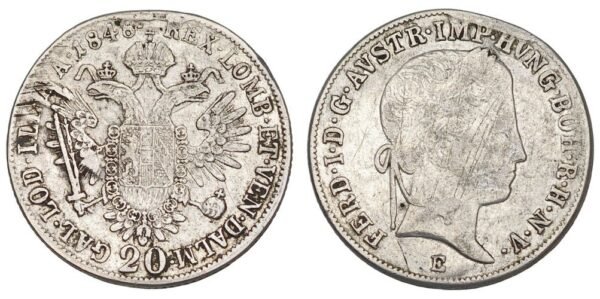 AUSTRIA 20 kreuzer 1848E / Silver / F