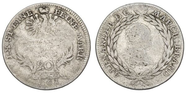 GERMANY 20 kreuzer 1761 / Brandenburg / Silver / F