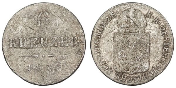 AUSTRIA 6 kreuzer 1849A / Silver / F