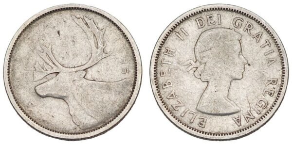 CANADA 25 cents 1955 / Silver / F