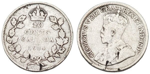 CANADA 10 cents 1914 / Silver / F