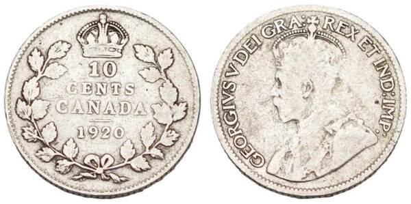 CANADA 10 cents 1920 / Silver / VF-