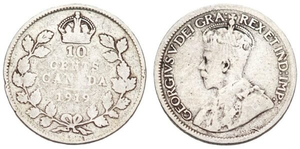 CANADA 10 cents 1919 / Silver / VF-