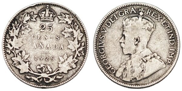 CANADA 25 cents 1929 / Silver / VF-