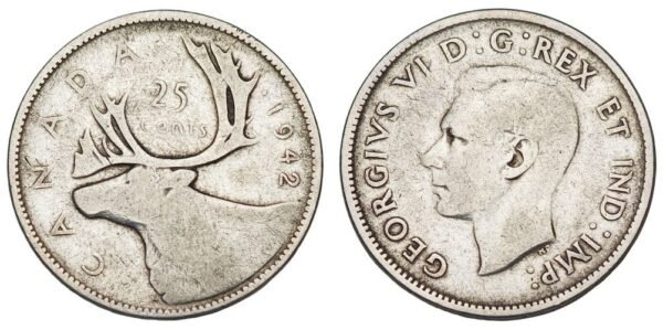 CANADA 25 cents 1942 / Silver / VF-