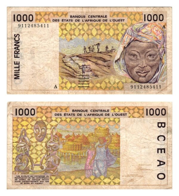 WEST AFRICAN STATES 1000 francs 1991 / Côte d'Ivoire issue / Letter A / VF-