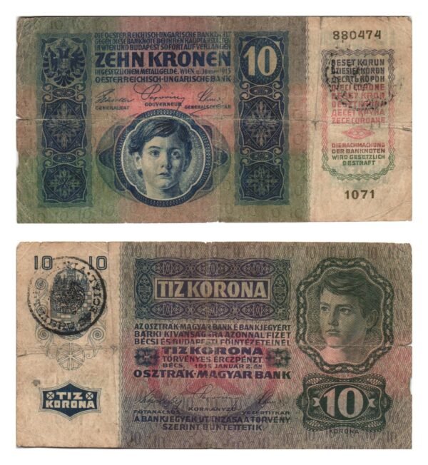 ROMANIA 10 kronen ND(1919) / With Romanian seal / tears / VF-