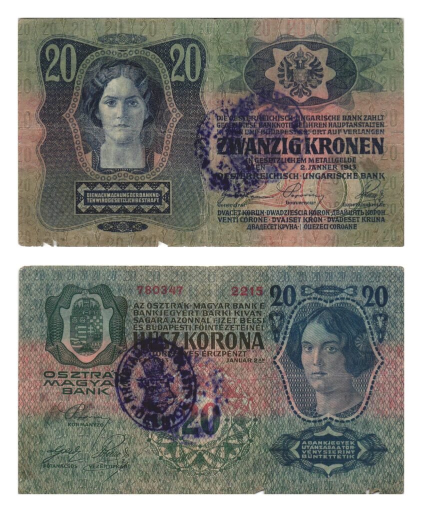 CROATIA 20 kronen ND(1919) / With (fake) seal Delnice / F