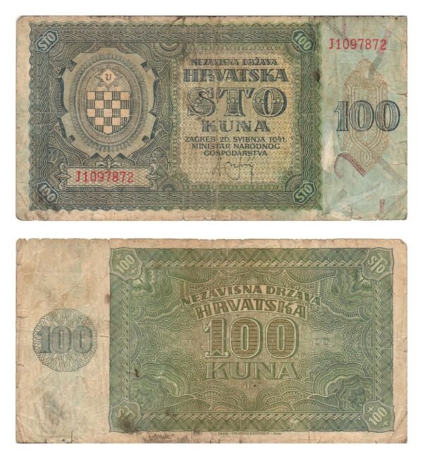 CROATIA 100 kuna 1941 / WWII Ustasa Germany Italy ally / F