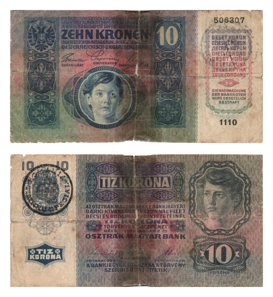 ROMANIA 10 kronen ND(1919) / With Romanian seal / taped / VG