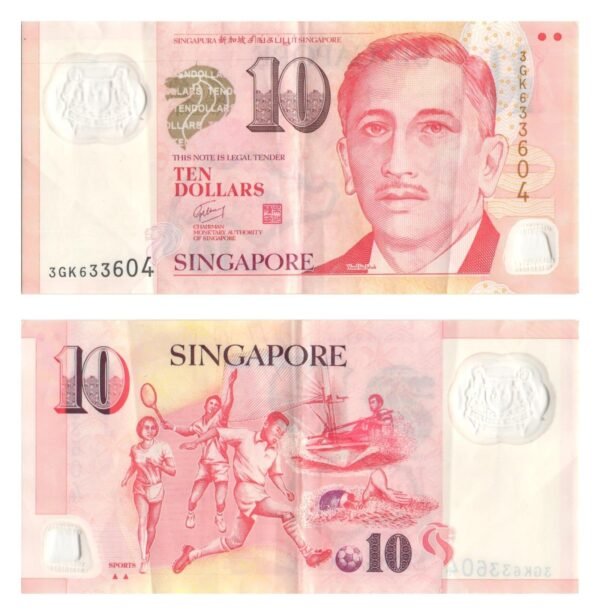 SINGAPORE 10 dollars ND / ▲ ▲ / Polymer plastic / VF