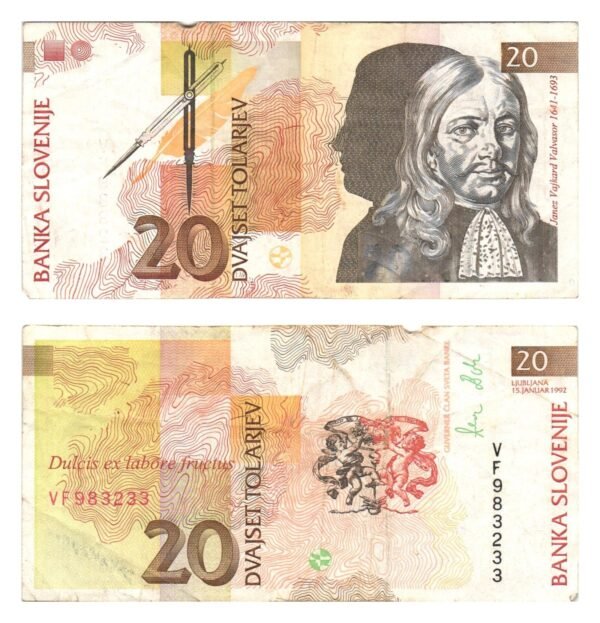 SLOVENIA 20 tolarjev 1992 / minor part missing / VG