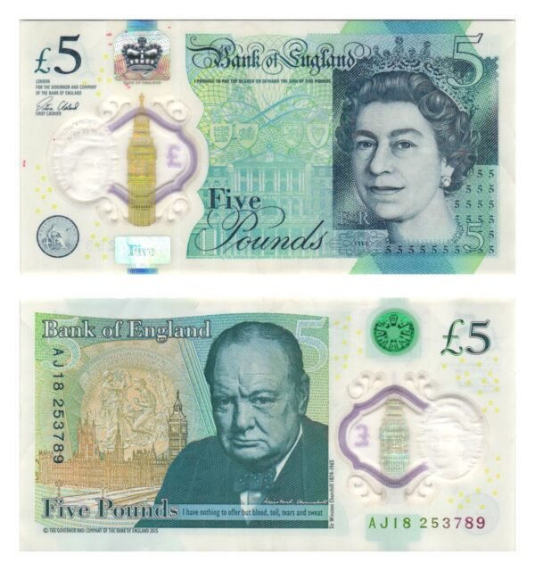 ENGLAND 5 pounds 2015 / polymer plastic / VF