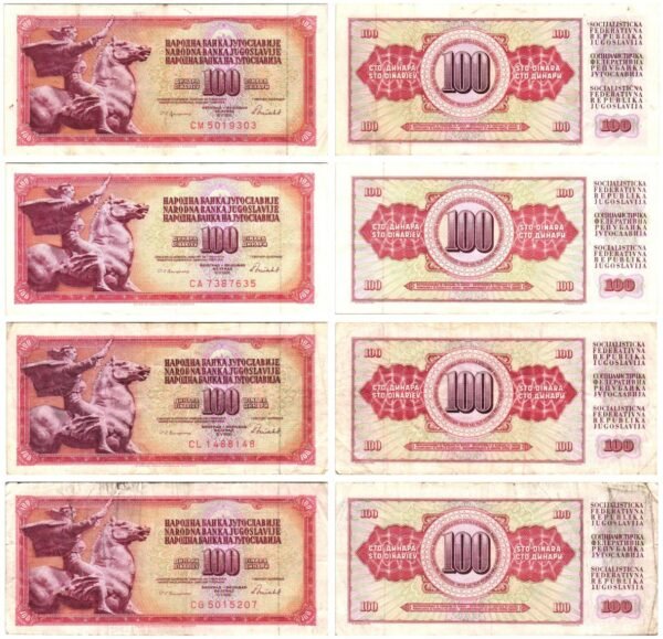 YUGOSLAVIA 100 dinara banknotes lot / 4 pcs. / various grades