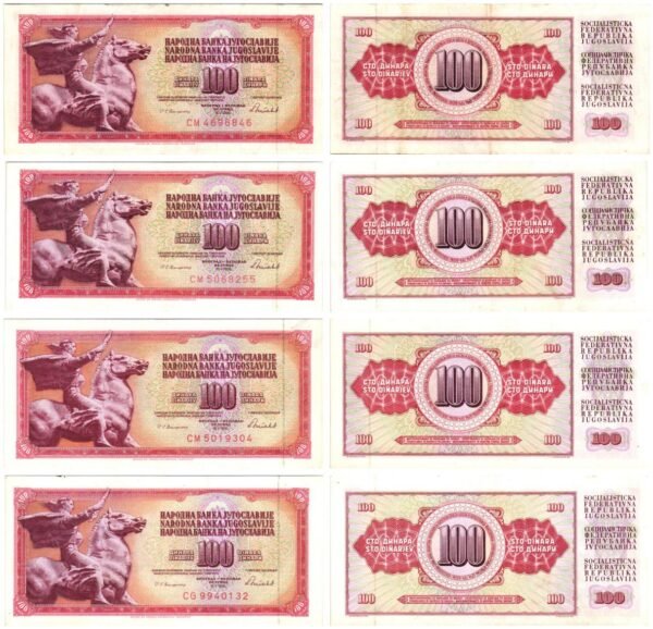 YUGOSLAVIA 100 dinara banknotes lot / 4 pcs. / various grades