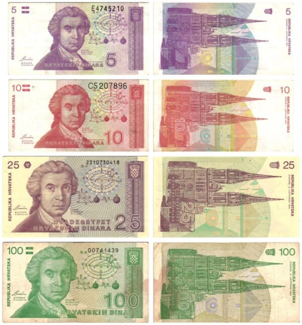 CROATIA 1991 banknotes lot / 4 pcs. / various grades