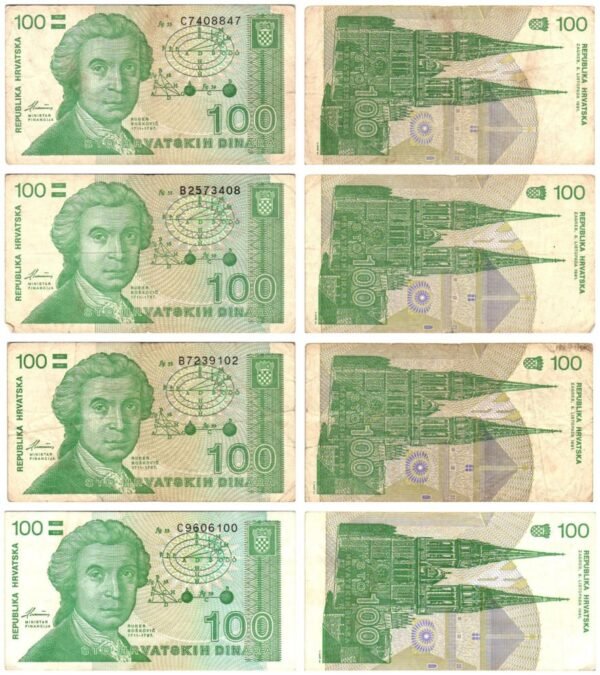 CROATIA 100 hrvatskih dinara banknotes lot / 4 pcs. / various grades