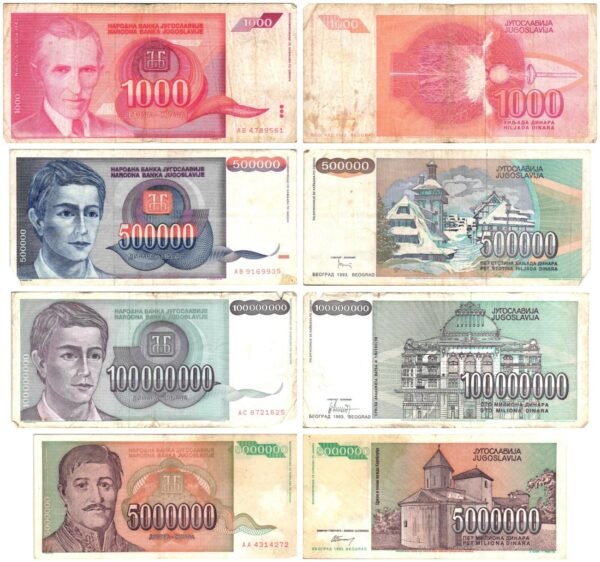 YUGOSLAVIA high inflation banknotes lot / 4 pcs. / various grades