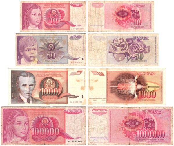 YUGOSLAVIA banknotes lot / 4 pcs. / lower grades