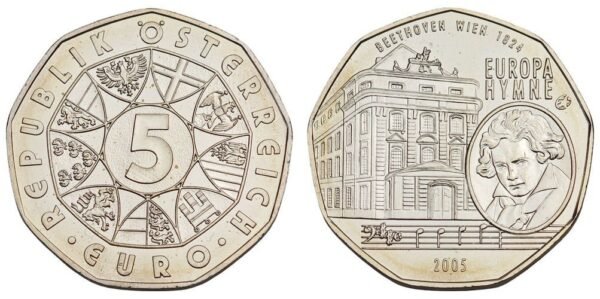 AUSTRIA 5 euro 2005 / Europa Hymne / Silver / UNC