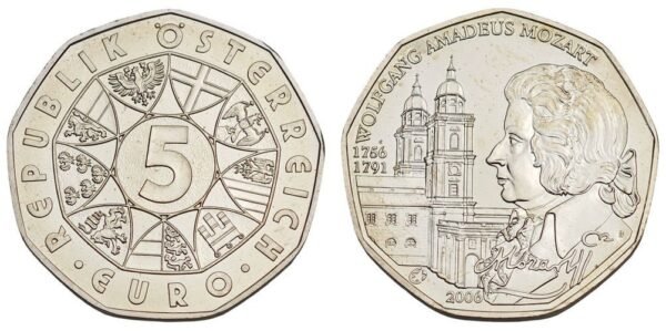 AUSTRIA 5 euro 2006 / Wolfgang Amadeus Mozart / Silver / UNC