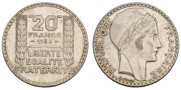 FRANCE 20 francs 1934 / Silver / XF