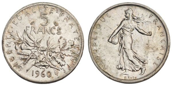 FRANCE 5 francs 1960 / Silver / XF+