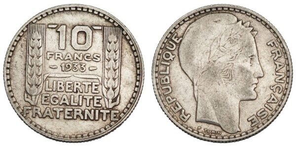 FRANCE 10 francs 1933 / Silver / VF
