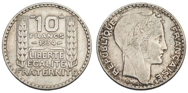 FRANCE 10 francs 1934 / Silver / VF