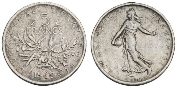 FRANCE 5 francs 1960 / Silver / VF