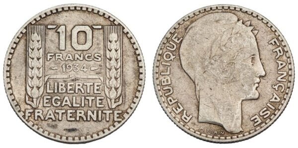 FRANCE 10 francs 1934 / Silver / VF