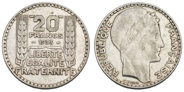 FRANCE 20 francs 1933 / Silver / VF