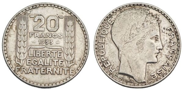 FRANCE 20 francs 1933 / Silver / VF