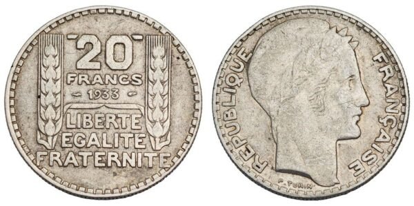 FRANCE 20 francs 1933 / Silver / VF